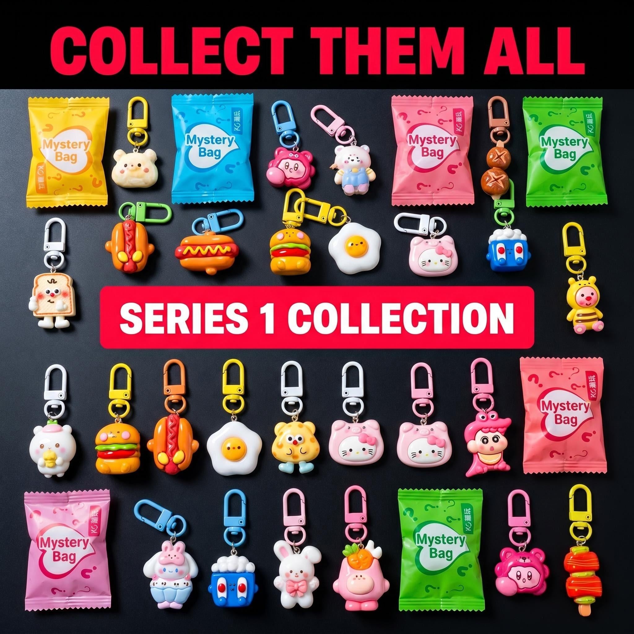 Cartoon Cute Resin Blind Bag Keychain 3D Stereo Metal Clasp Bag Charm Mystery Bag