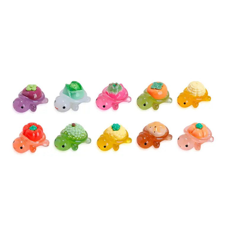 Mini Luminous Vegetable Turtle Figurines, Glow in The Dark Cute Tiny Tortoise Resin Miniature
