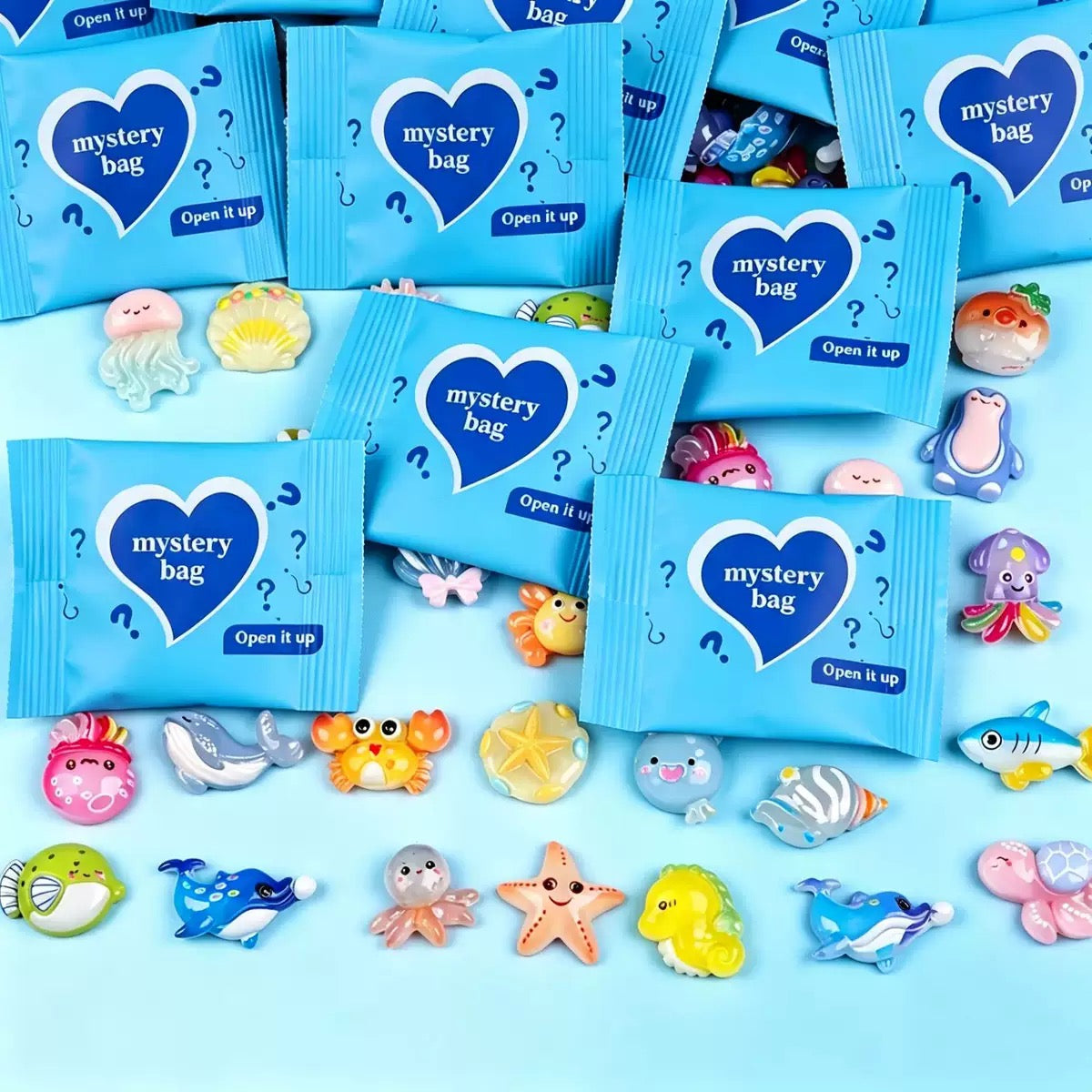 Cute Ocean Animal Mini Mystery Bag Charms, Glossy Resin Blind Bag Figures for DIY, Kids Gifts and Collection