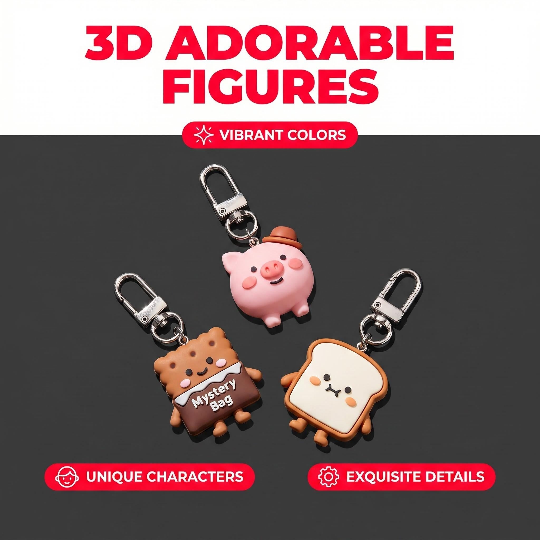 Cartoon Cute Resin Blind Bag Keychain 3D Stereo Metal Clasp Bag Charm Mystery Bag