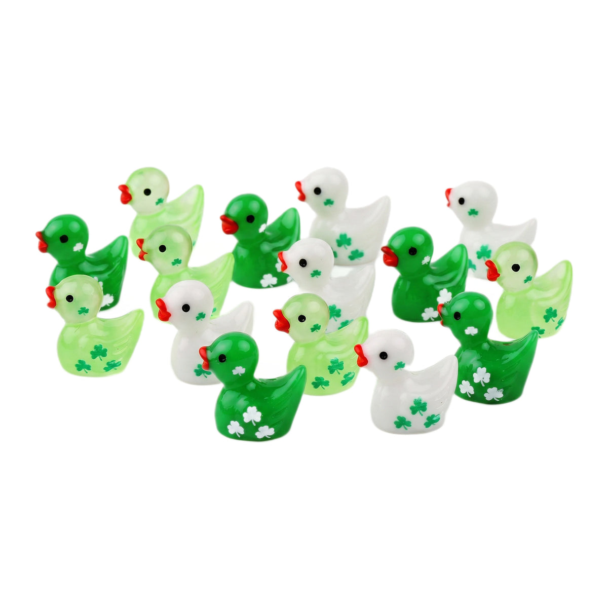St. Patrick's Day Clover Mini Duck Figurine, Resin Tiny Duck Ornament