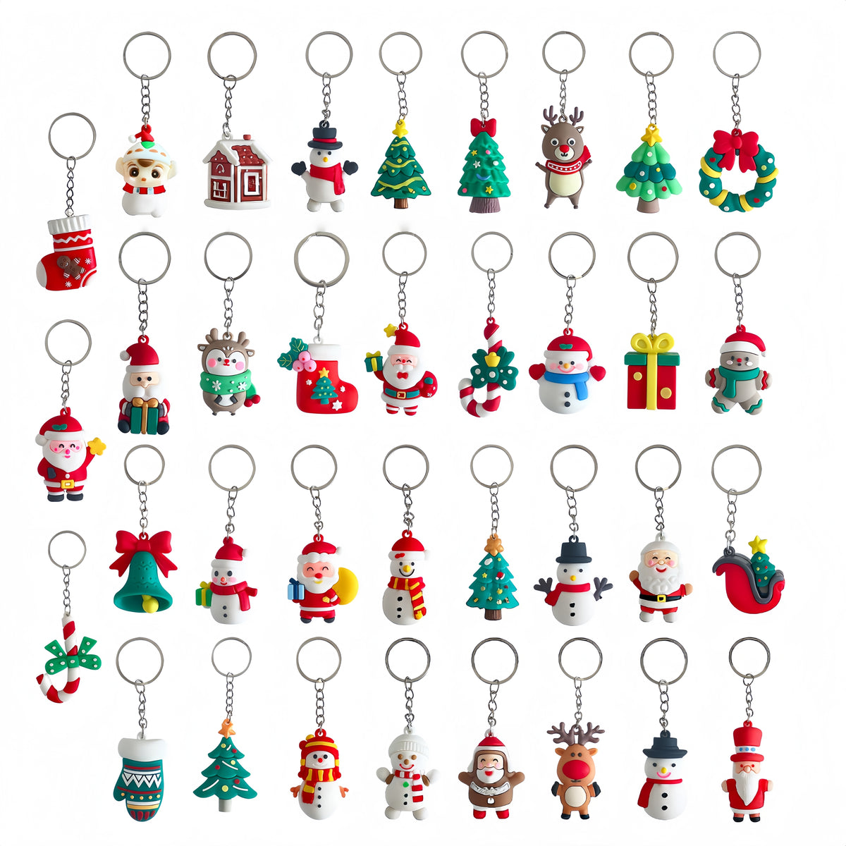 Assorted Cute Christmas 3D Soft PVC Keychains, Metal Hanging Ring Charms
