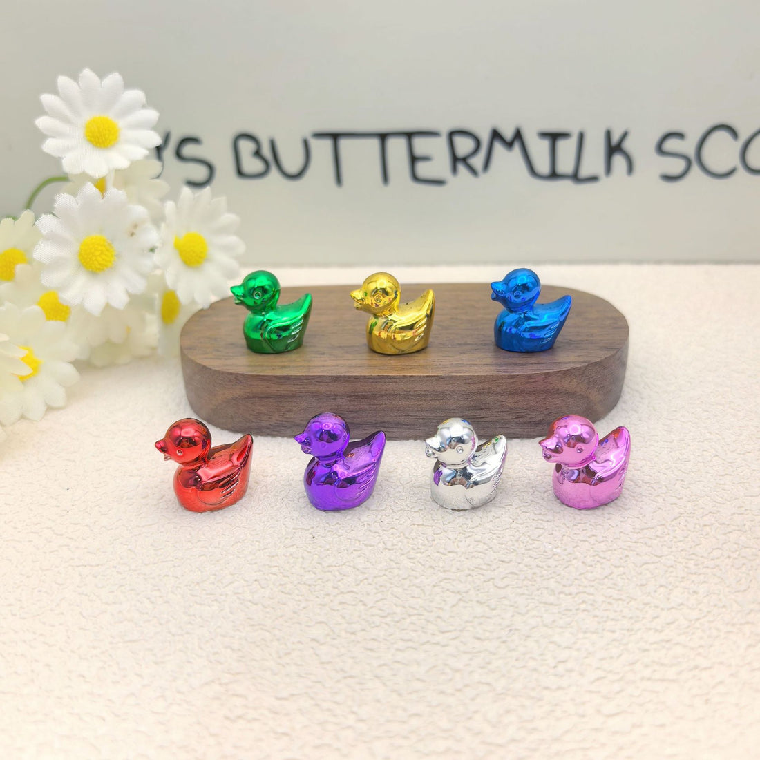 Mini Mirror Electroplated Little Duck Figurines, Assorted 7 Bright Colors for Micro Landscape, Desktop Decor and DIY Crafts