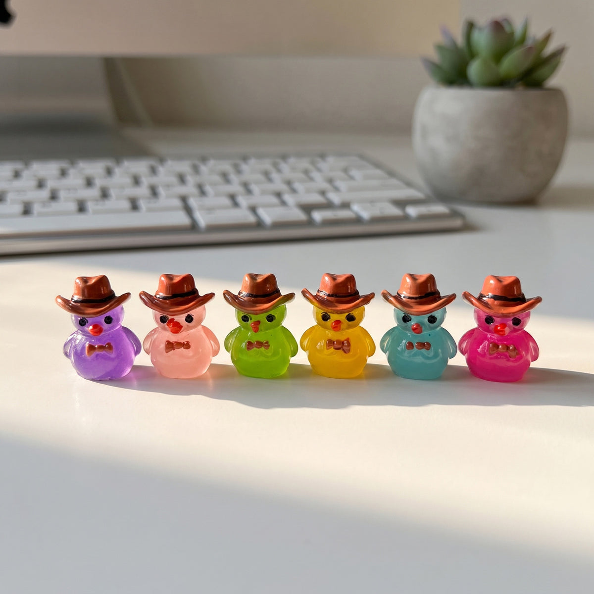 Glow in The Dark Cowboy Duck Mini Figurines, Luminous Resin Micro Landscape Decorations