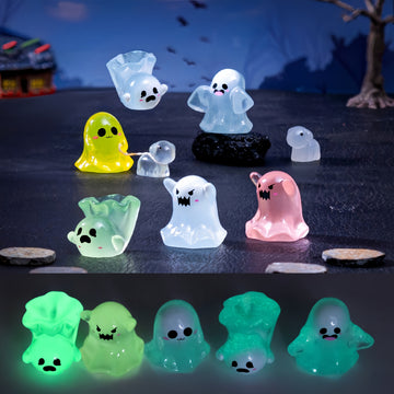 Glow in The Dark Mini Ghost Figurines, Cute Resin Small Ornament for Halloween Desktop Decoration