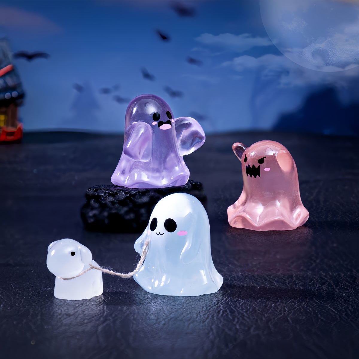 Glow in The Dark Mini Ghost Figurines, Cute Resin Small Ornament for Halloween Desktop Decoration