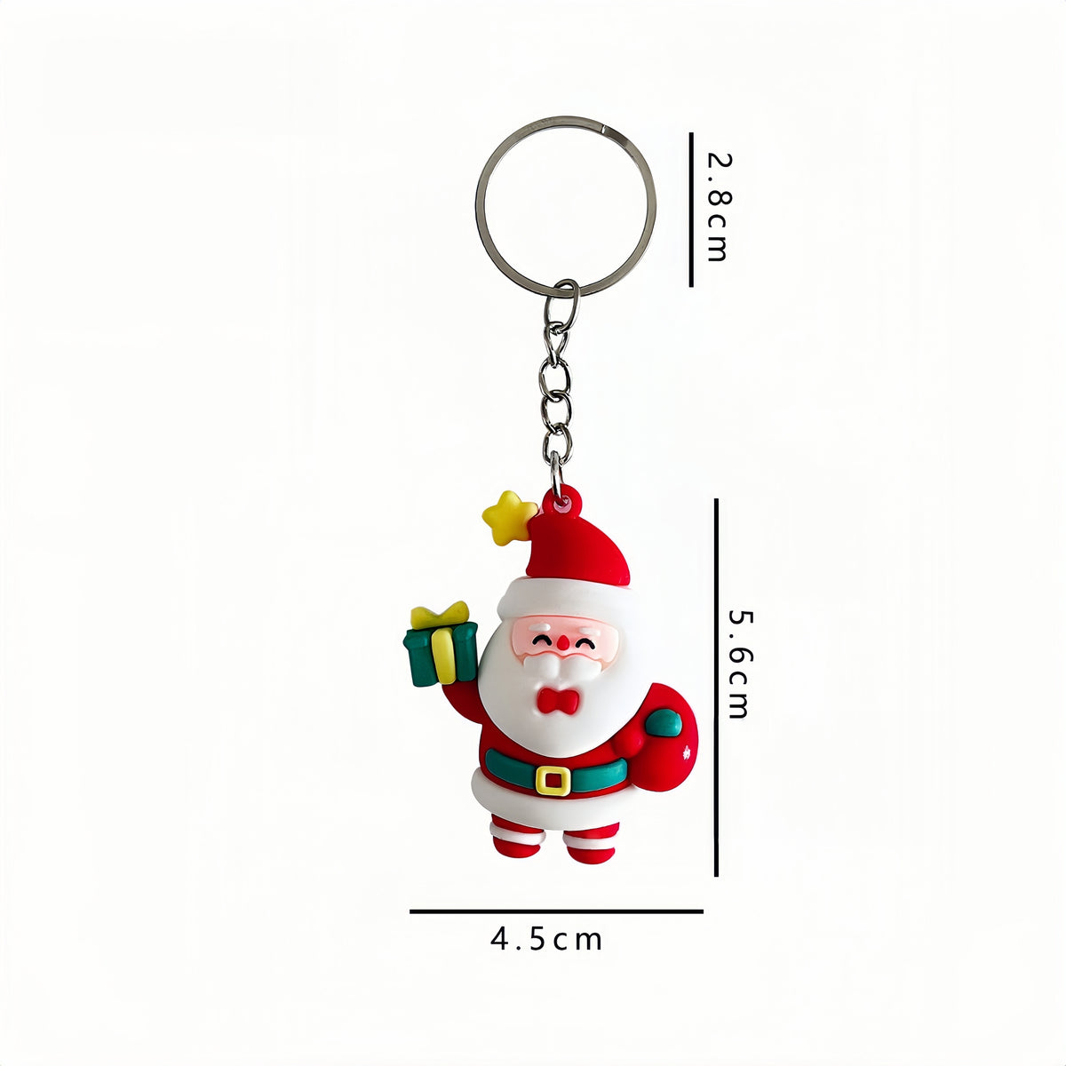 Assorted Cute Christmas 3D Soft PVC Keychains, Metal Hanging Ring Charms