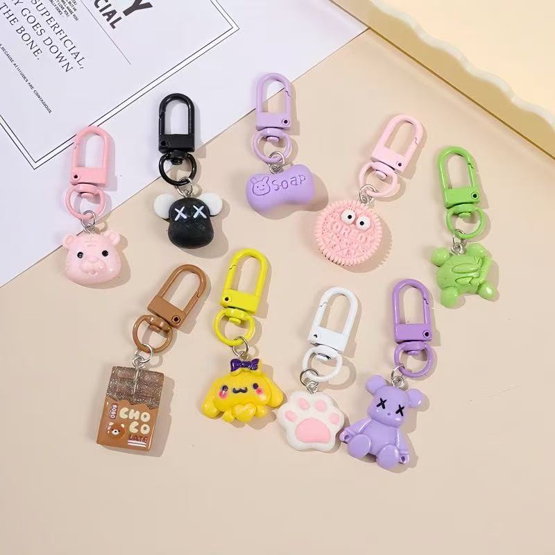 Cartoon Cute Resin Blind Bag Keychain 3D Stereo Metal Clasp Bag Charm Mystery Bag