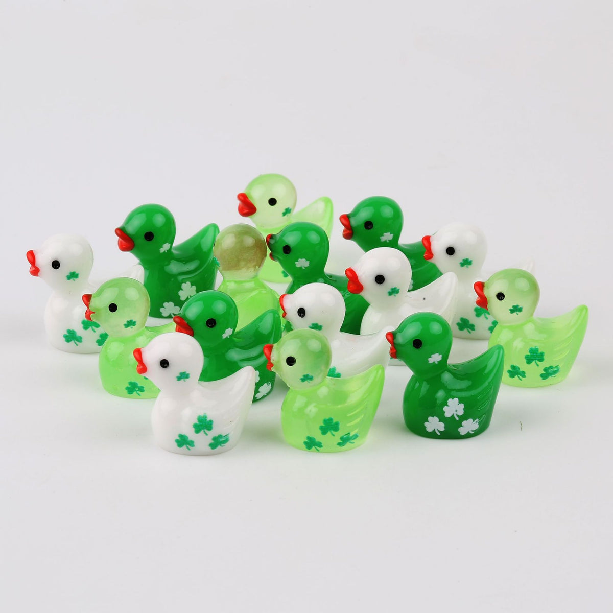 St. Patrick's Day Clover Mini Duck Figurine, Resin Tiny Duck Ornament