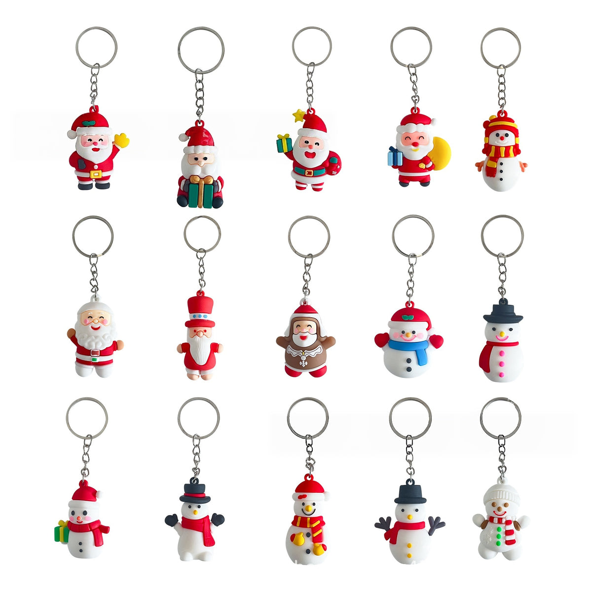 Assorted Cute Christmas 3D Soft PVC Keychains, Metal Hanging Ring Charms