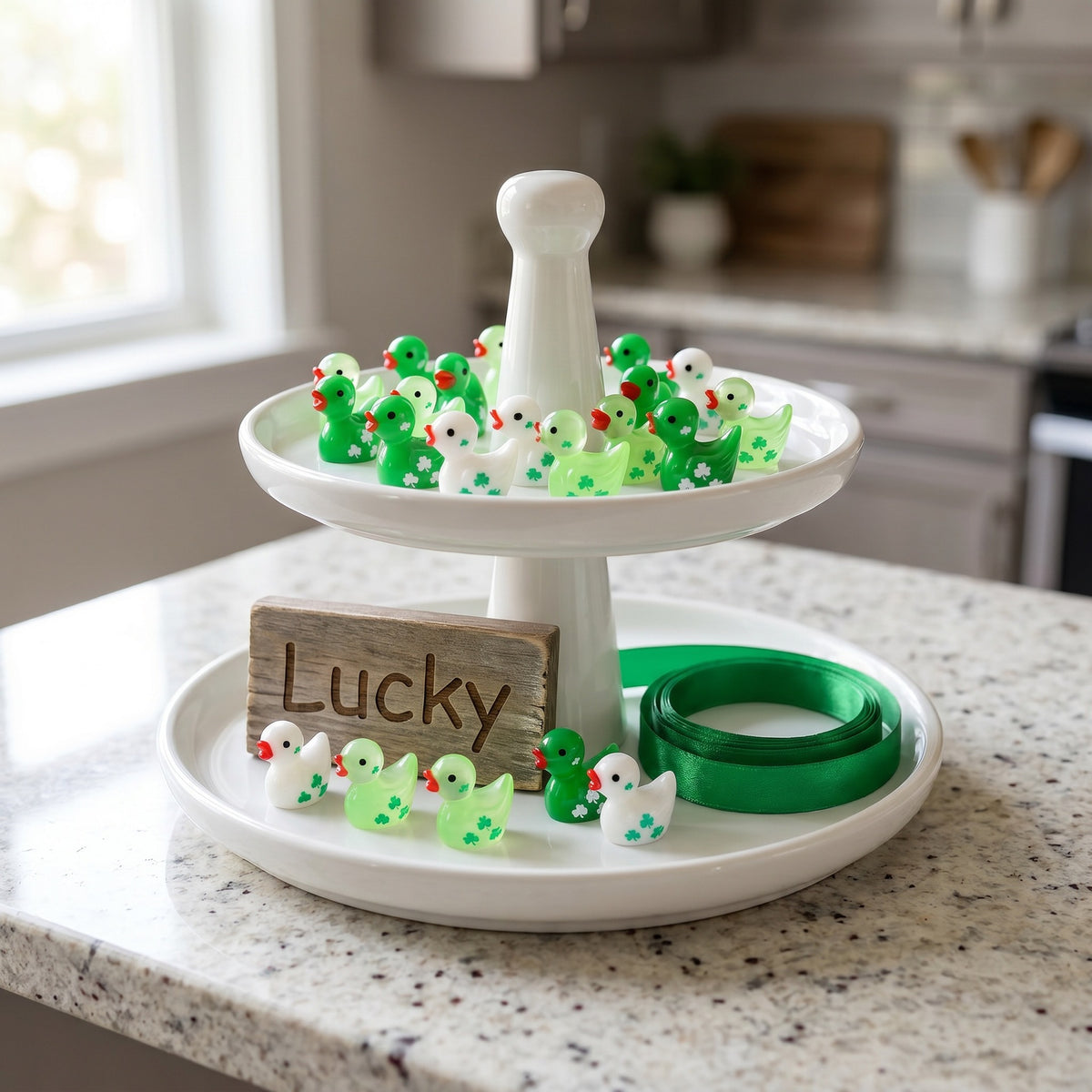 St. Patrick's Day Clover Mini Duck Figurine, Resin Tiny Duck Ornament
