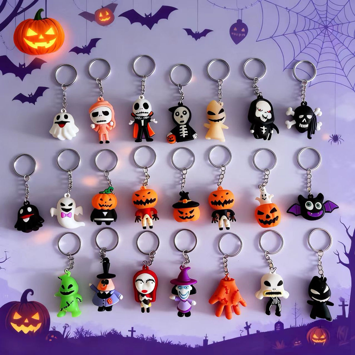 Halloween Cartoon 3D Soft Rubber Figurine Keychain Cute Spooky Accessory