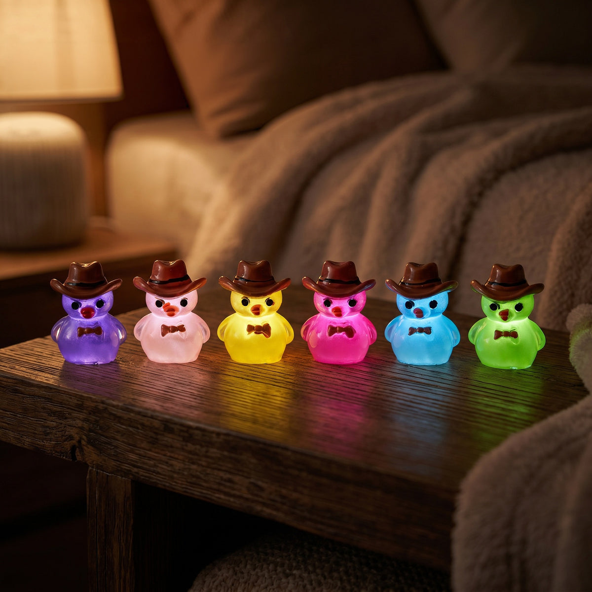 Glow in The Dark Cowboy Duck Mini Figurines, Luminous Resin Micro Landscape Decorations