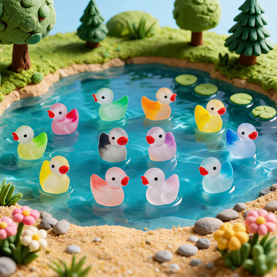 Glow in The Dark Gradient Mini Duck Figurines, Tiny Matte Duck Ornaments