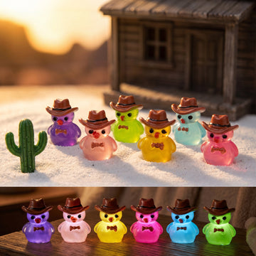 Glow in The Dark Cowboy Duck Mini Figurines, Luminous Resin Micro Landscape Decorations