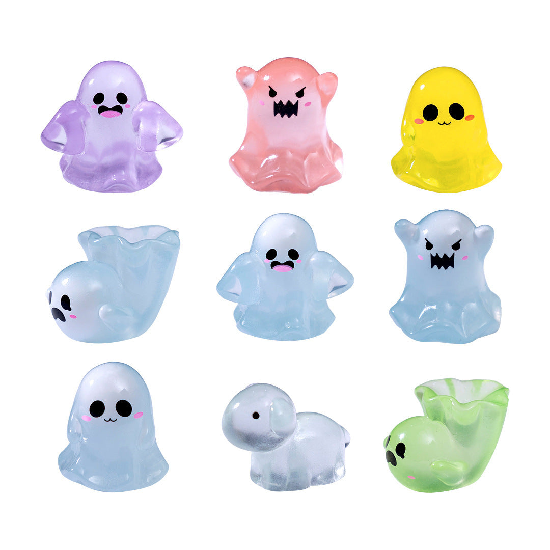 Glow in The Dark Mini Ghost Figurines, Cute Resin Small Ornament for Halloween Desktop Decoration