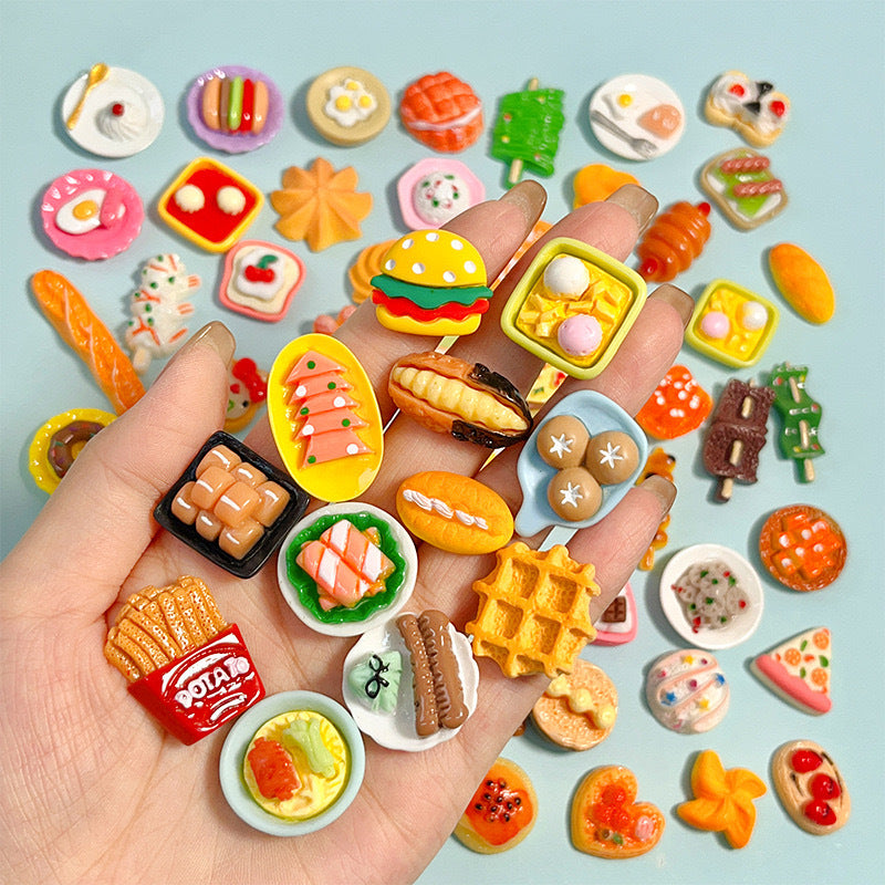 Assorted Mini Fake Food Flatbacks – 3D Resin Cabs for Slime & Phone Cases