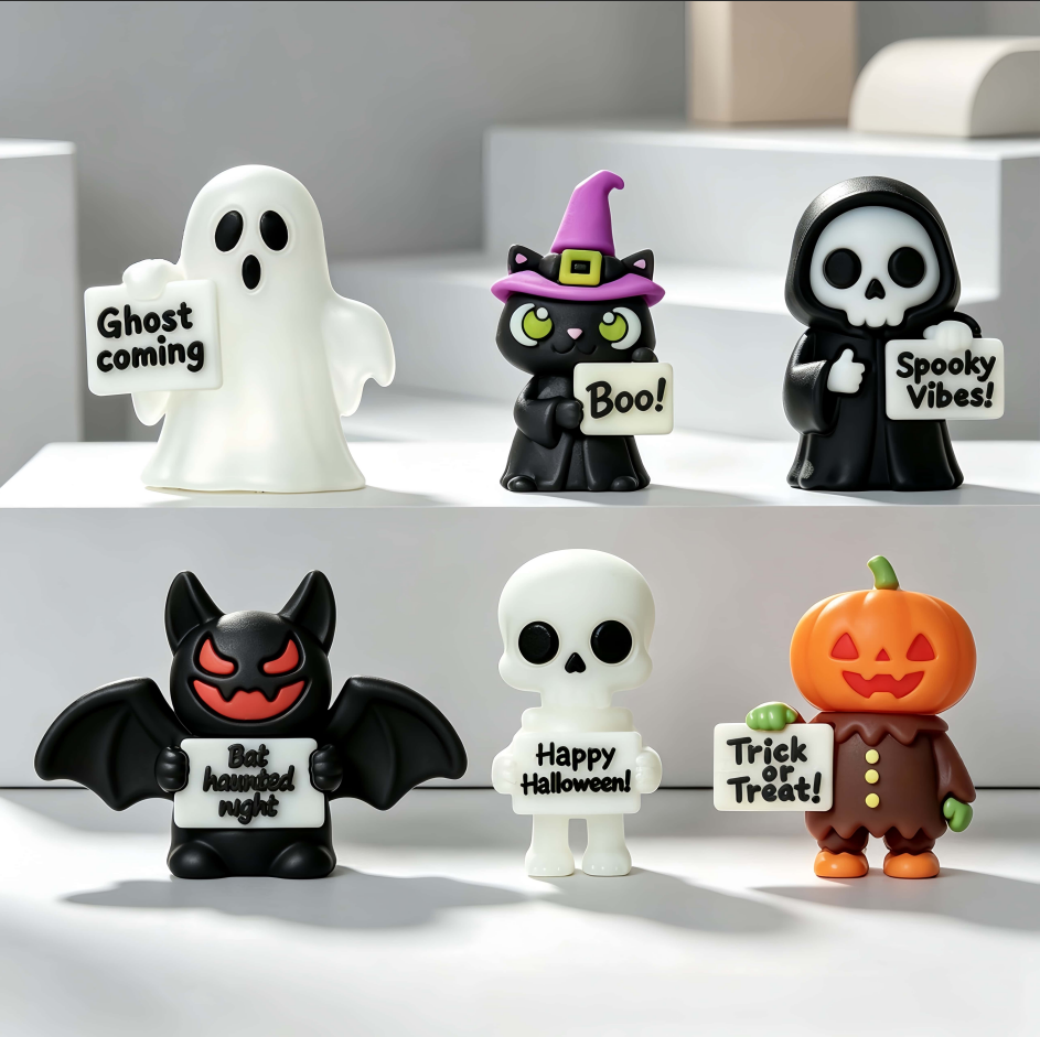 Glow in The Dark Cute Halloween Cartoon Mini Figurine Set, Spooky Halloween Ornaments for Desktop Party Decor