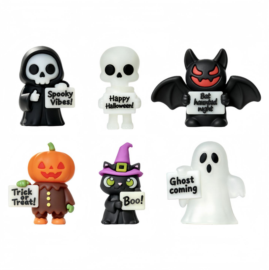 Glow in The Dark Cute Halloween Cartoon Mini Figurine Set, Spooky Halloween Ornaments for Desktop Party Decor