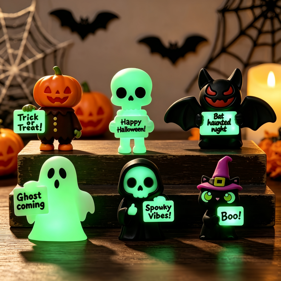 Glow in The Dark Cute Halloween Cartoon Mini Figurine Set, Spooky Halloween Ornaments for Desktop Party Decor