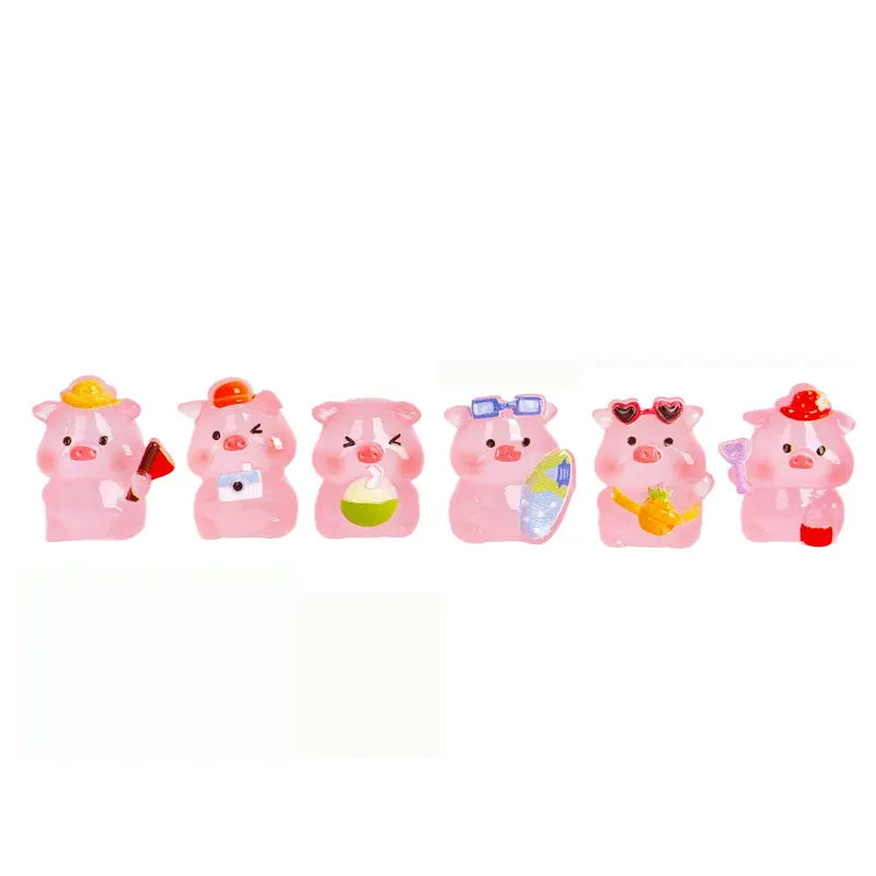 Mini Luminous Pink Pig Figurines, Glow in The Dark Beach Style Tiny Pig Resin Miniature