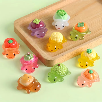 Mini Luminous Vegetable Turtle Figurines, Glow in The Dark Cute Tiny Tortoise Resin Miniature