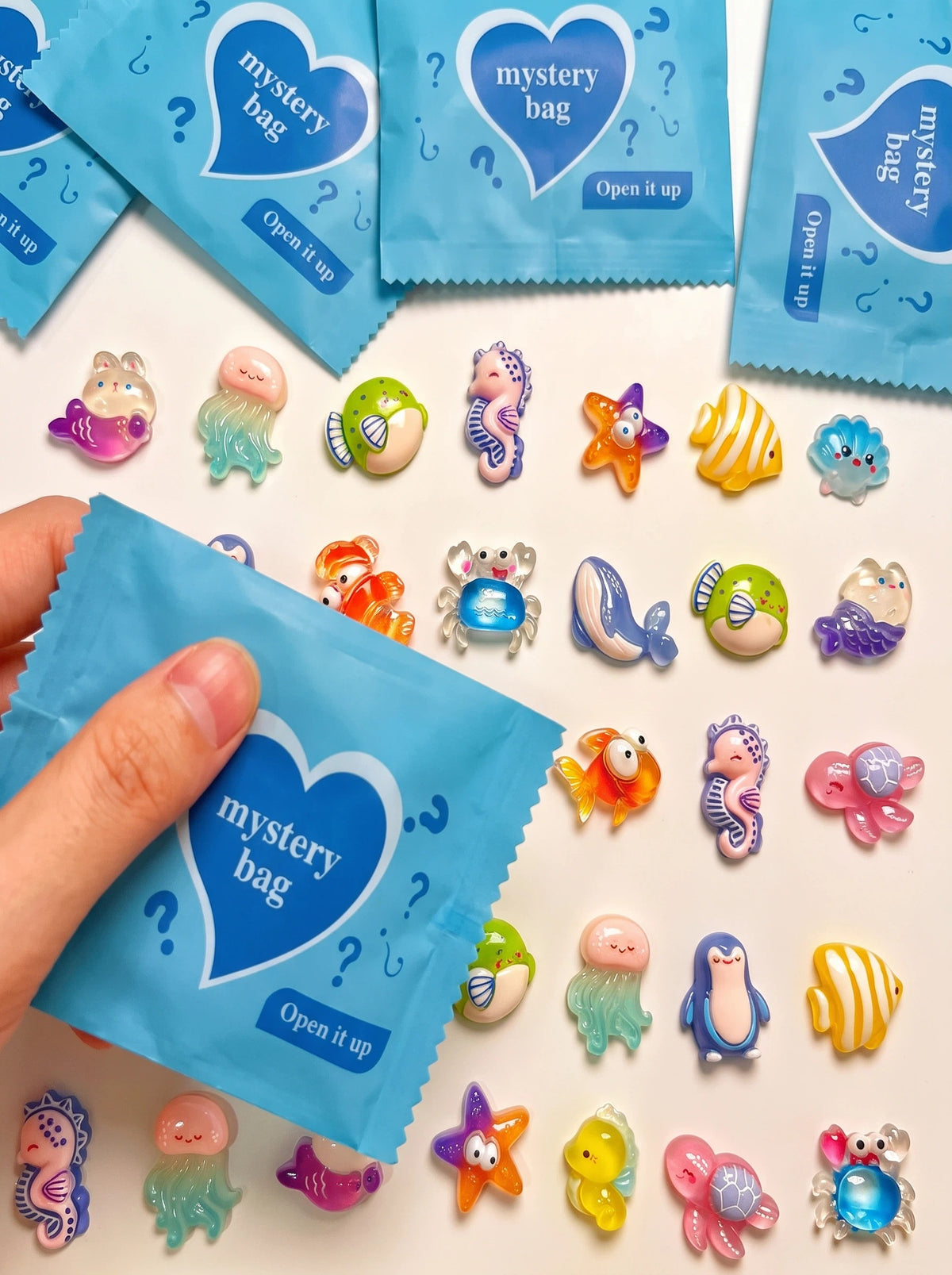 Cute Ocean Animal Mini Mystery Bag Charms, Glossy Resin Blind Bag Figures for DIY, Kids Gifts and Collection
