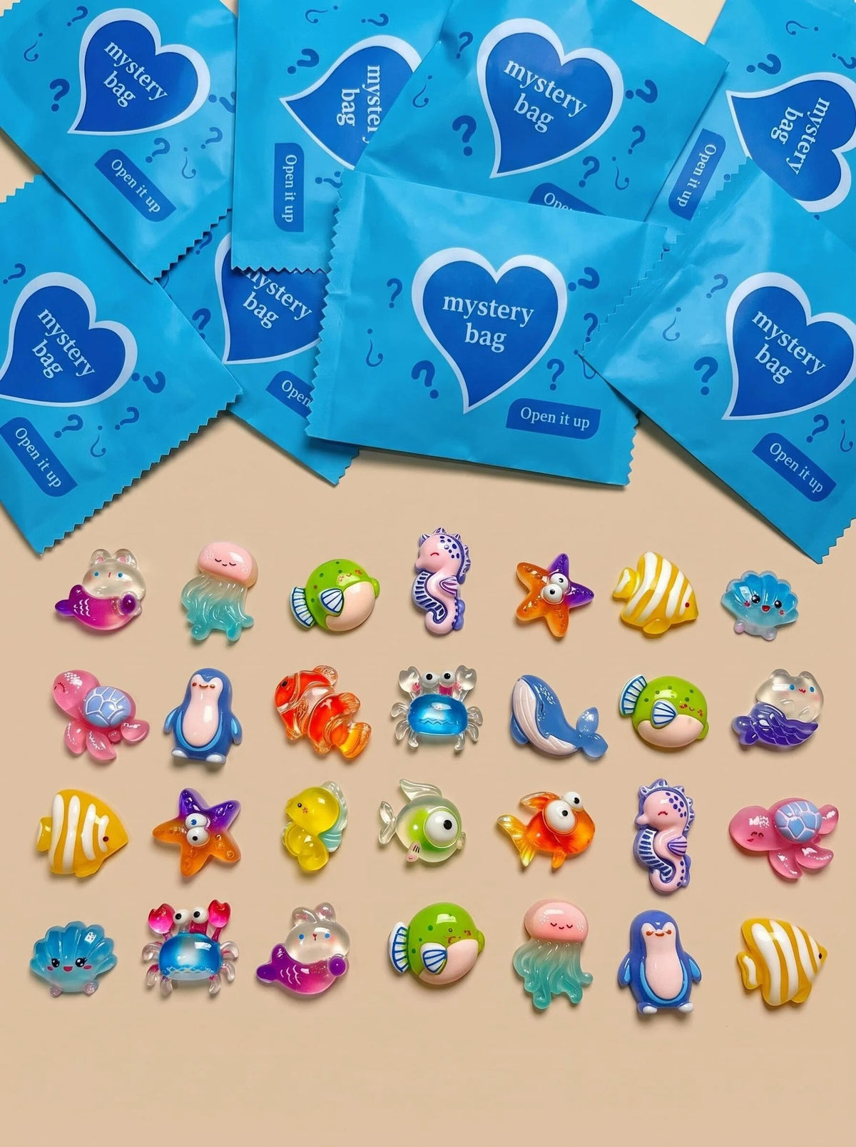 Cute Ocean Animal Mini Mystery Bag Charms, Glossy Resin Blind Bag Figures for DIY, Kids Gifts and Collection