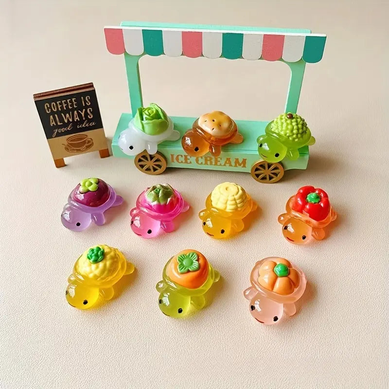 Mini Luminous Vegetable Turtle Figurines, Glow in The Dark Cute Tiny Tortoise Resin Miniature