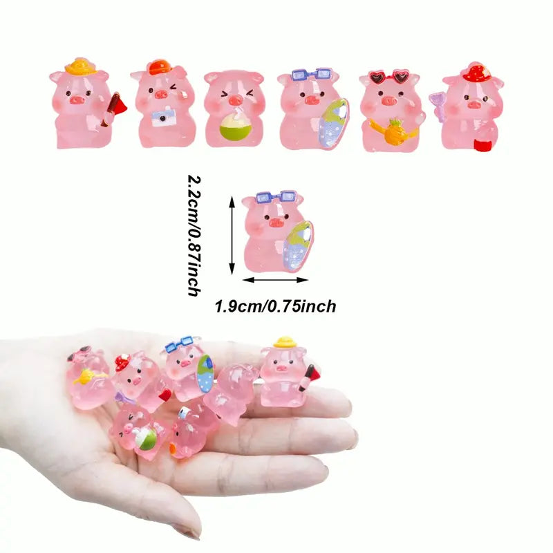 Mini Luminous Pink Pig Figurines, Glow in The Dark Beach Style Tiny Pig Resin Miniature